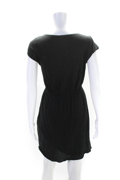 James Perse Womens Black Cotton Scoop Neck Cap Sleeve Shift Dress Size 2