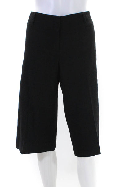 Theory Womens Solid Black Linen High Rise Pleated Capri Wide Leg Pants Size 6