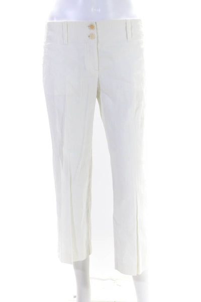 Theory Womens White High Rise Pleated Straight Leg Trouser Pants Size 4