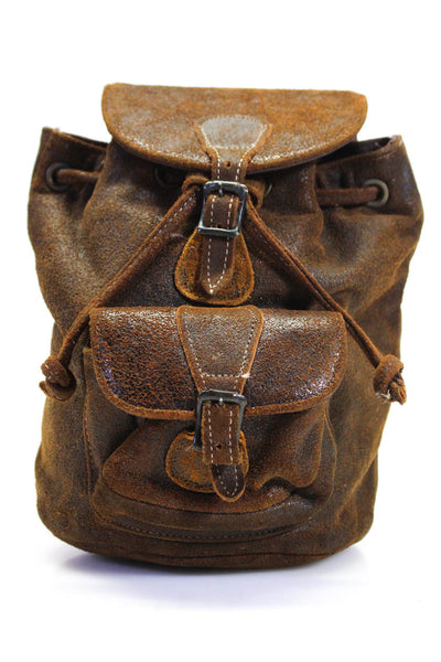 Jill Stuart Womens Brown Suede Front Pockets Tie Closure Mini Backpack Handbag