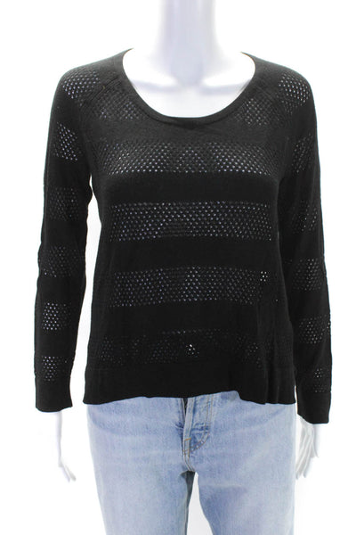 Rag & Bone Jean Womens Open Knit Round Neck Pullover Sweater Top Black Size S