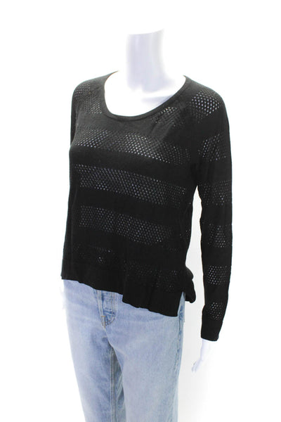 Rag & Bone Jean Womens Open Knit Round Neck Pullover Sweater Top Black Size S