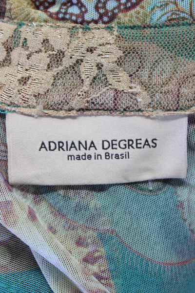 Adriana Degreas Womens Abstract Long Sleeve Button Up Blouse Top Green Size L