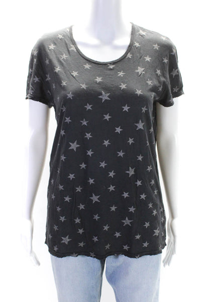 RtA Womens Cotton Star Print Round Neck Short Sleeve T-Shirt Top Gray Size M