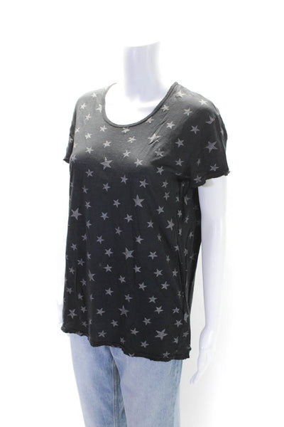 RtA Womens Cotton Star Print Round Neck Short Sleeve T-Shirt Top Gray Size M