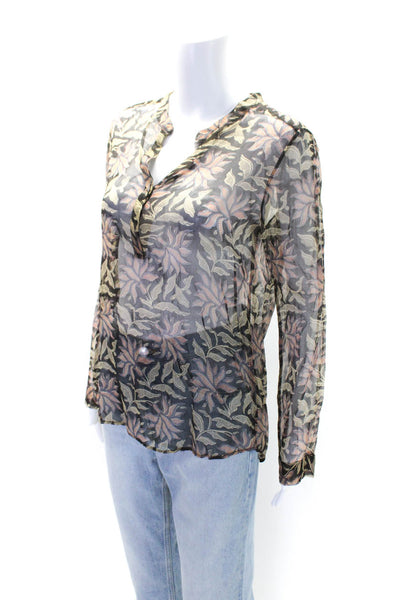 Hartford Womens Sheer Plant Print V-Neck Pullover Blouse Top Black Size 2