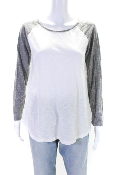 Monrow Womens Cotton Two-Toned Long Sleeve Pullover Raglan Top Gray Size S