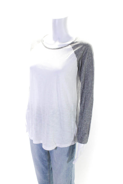 Monrow Womens Cotton Two-Toned Long Sleeve Pullover Raglan Top Gray Size S