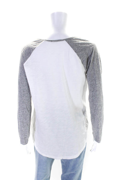 Monrow Womens Cotton Two-Toned Long Sleeve Pullover Raglan Top Gray Size S