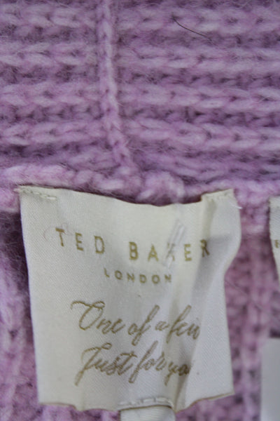 Ted Baker London Womens Long Sleeves High Low Hem Pullover Sweater Purple Size 0