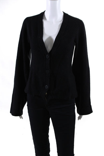 Helmut Lang Womens Three Button V Neck Ribbed Cardigan Sweater Black Size 2XS