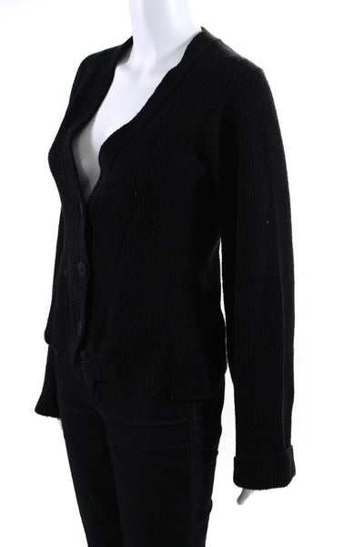 Helmut Lang Womens Three Button V Neck Ribbed Cardigan Sweater Black Size 2XS