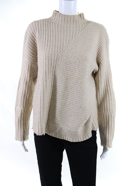 Intermix Womens Oversized Mock Neck Distressed Trim Sweater Brown Wool Petite