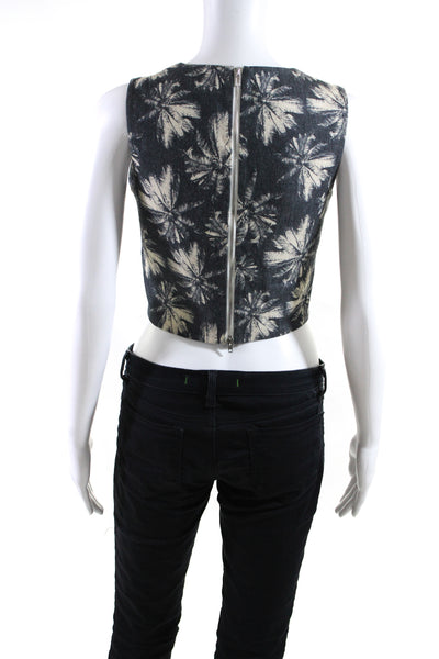 L Agence For Intermix Womens Back Zip Palm Tree Crop Top Blue White Size 2