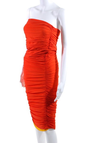 Simon Miller Womens Strapless Ruched Knee Length Mesh Sheath Dress Orange Small