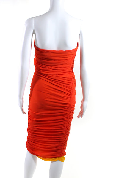 Simon Miller Womens Strapless Ruched Knee Length Mesh Sheath Dress Orange Small