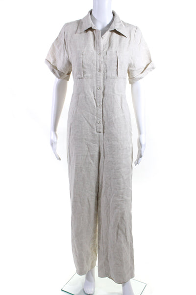 Dissh Womens Button Front Short Sleeve Collared Linen Jumpsuit Brown Size 2