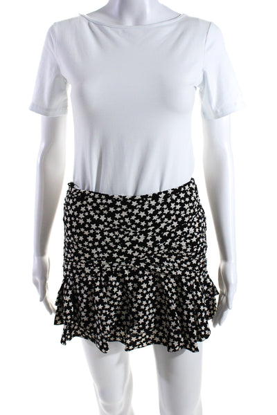 Saint Laurent Womens Side Zip Ruched Star Mini Skirt Black White Size FR 34