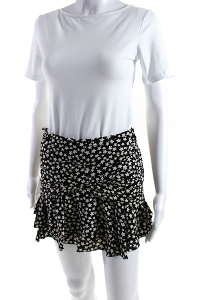 Saint Laurent Womens Side Zip Ruched Star Mini Skirt Black White Size FR 34