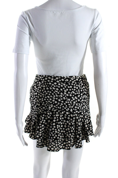 Saint Laurent Womens Side Zip Ruched Star Mini Skirt Black White Size FR 34