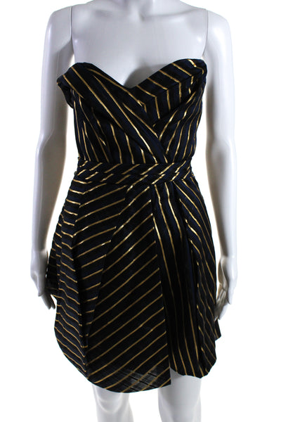 Alexandre Vauthier Womens Back Zip Strapless Metallic Striped Dress Navy FR 36