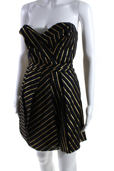 Alexandre Vauthier Womens Back Zip Strapless Metallic Striped Dress Navy FR 36