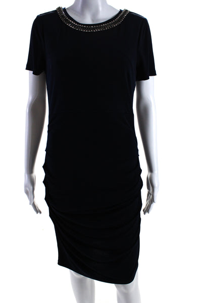 Vince Camuto Womens Crystal Detail Round Neck Short Sleeve Dress Navy Size 10