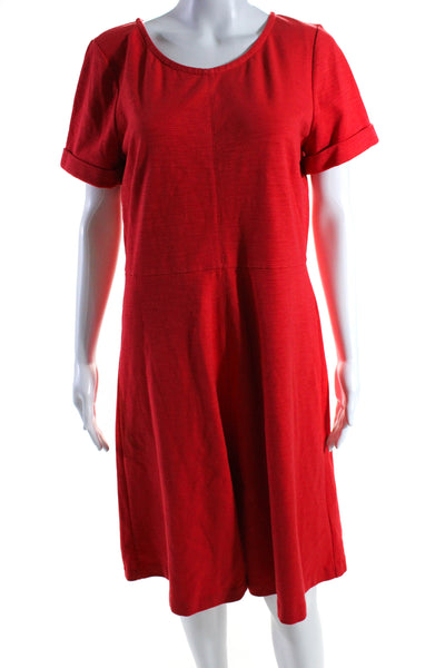 J Crew Womens Cotton Round Neck Short Sleeve Zip Up Flared Dress Red Size 12