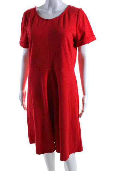 J Crew Womens Cotton Round Neck Short Sleeve Zip Up Flared Dress Red Size 12