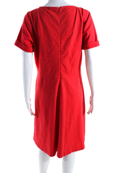 J Crew Womens Cotton Round Neck Short Sleeve Zip Up Flared Dress Red Size 12