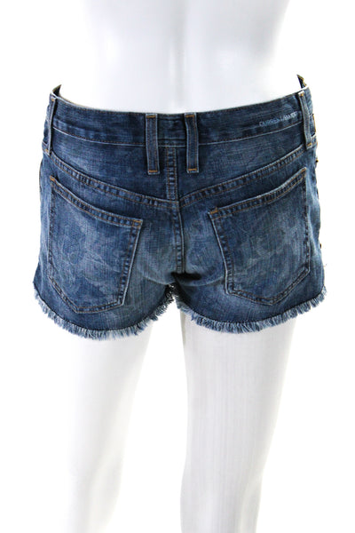 Current/Elliott Womens Low Rise Floral Cutoff Side Zip Denim Shorts Blue Size 24