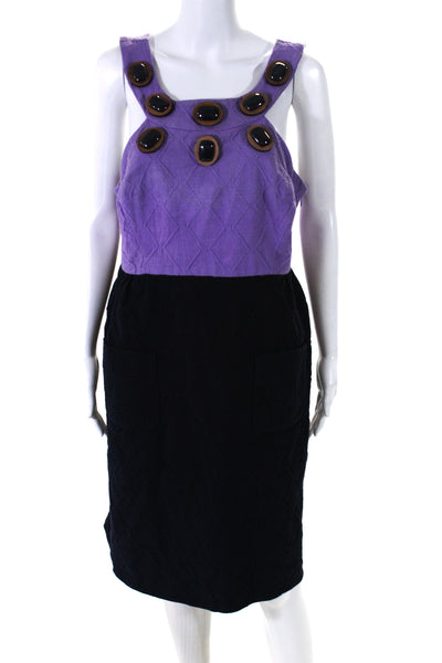 Milly Womens Halter Neck Two Tone Beaded Shift Dress Purple Blue Size 12