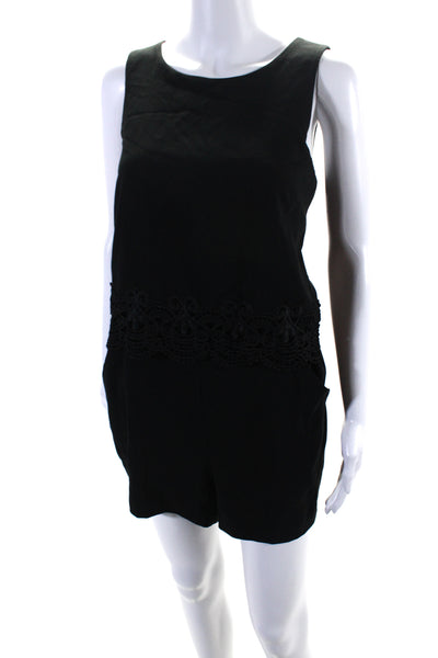 Parker Womens Chiffon Embroidered Trim Sleeveless One Piece Romper Black Size L