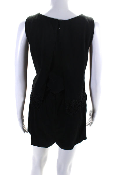 Parker Womens Chiffon Embroidered Trim Sleeveless One Piece Romper Black Size L