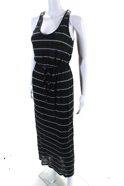 Joie Womens Striped Print Scoop Neck Sleeveless Maxi Dress Black White Size XS