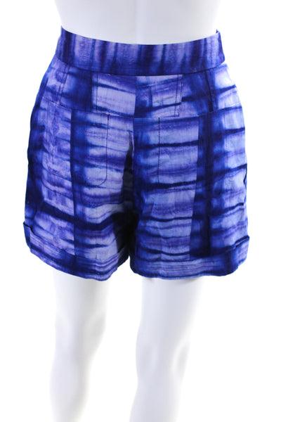 Tory Burch Womens Cotton Cloudburst Tie Dye Print Mom Shorts Purple Blue Size 0