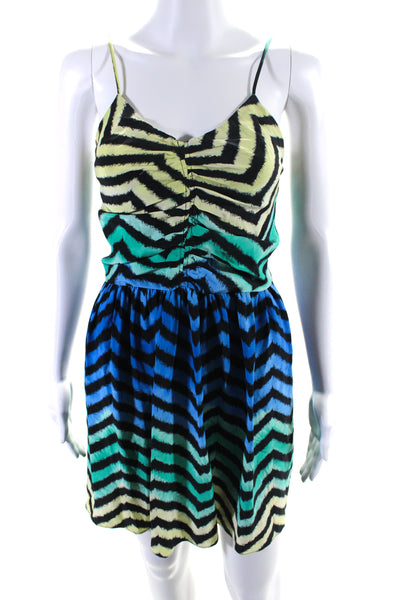 Parker Womens Silk Chevron Print Ruched Mini A-Line Dress Multicolor Size XS