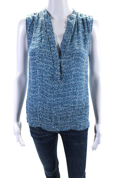 Vince Womens Silk Chiffon Spotted Print Sleeveless V-Neck Blouse Blue Size XS