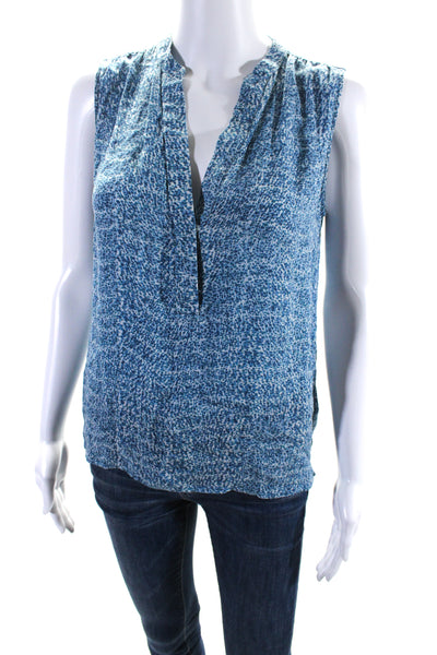 Vince Womens Silk Chiffon Spotted Print Sleeveless V-Neck Blouse Blue Size XS