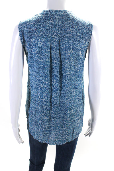 Vince Womens Silk Chiffon Spotted Print Sleeveless V-Neck Blouse Blue Size XS