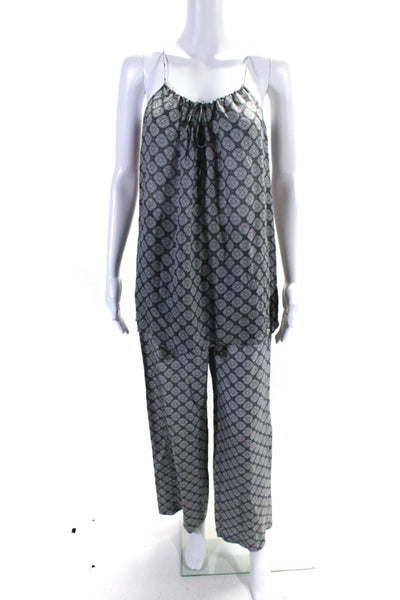 Vince Womens Silk Geometric Print Camisole Straight Leg Trousers Set Gray Size S