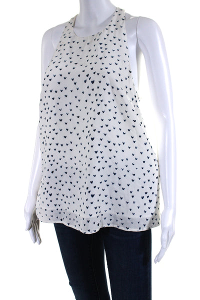 Joie Womens Crew Neck Heart Print Tank Top Blouse White Navy Silk Size Medium