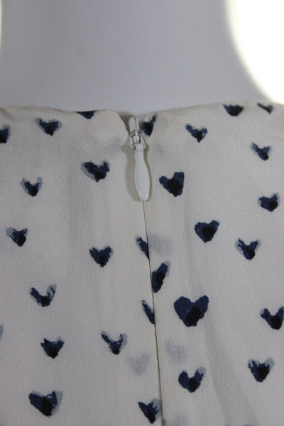 Joie Womens Crew Neck Heart Print Tank Top Blouse White Navy Silk Size Medium