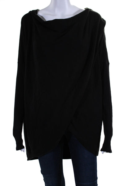 Athleta Womens Cowl Neck Hooded Surplice Wrap Hoodie Sweatshirt Black Size Small