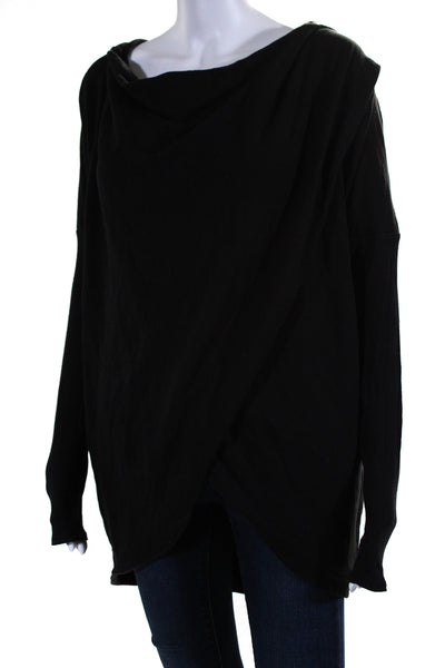 Athleta Womens Cowl Neck Hooded Surplice Wrap Hoodie Sweatshirt Black Size Small