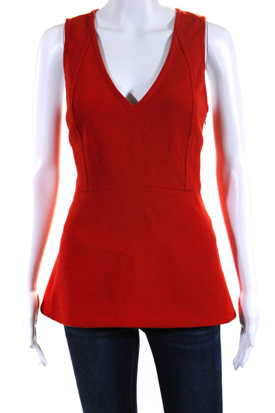 Leifsdottir Womens V Neck Sleeveless Peplum Tank Top Blouse Red Size 4