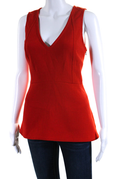 Leifsdottir Womens V Neck Sleeveless Peplum Tank Top Blouse Red Size 4