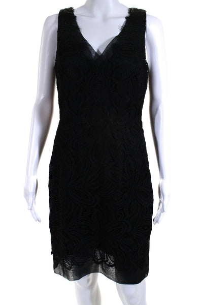 Milly Womens V Neck Lace Sleeveless Bodycon Sheath Dress Black Size 6