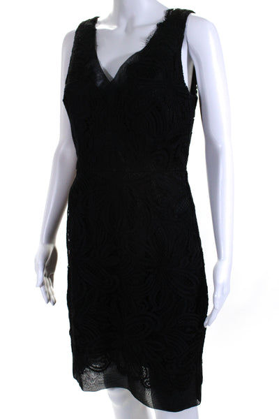 Milly Womens V Neck Lace Sleeveless Bodycon Sheath Dress Black Size 6