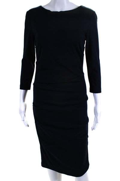 Nicole Miller Womens Ruched Ponte 3/4 Sleeve Sheath Dress Navy Size Medium